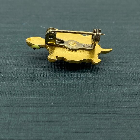Vintage Korea Blue Turtle Scatter Pin Brooch Gold Tone Small 1 inch Tortoise - Picture 5 of 7